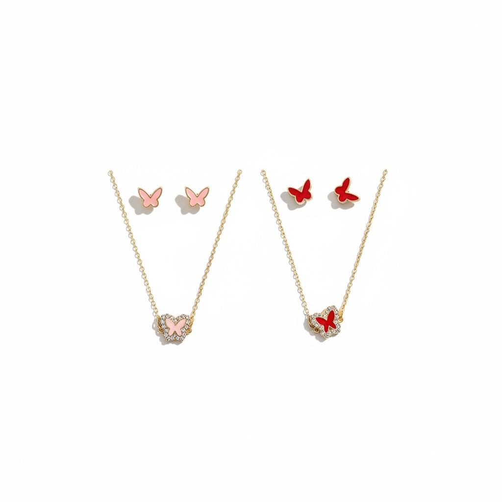 Collar con Aretes Mariposa - Paquete de 12 piezas 11.25 c/u