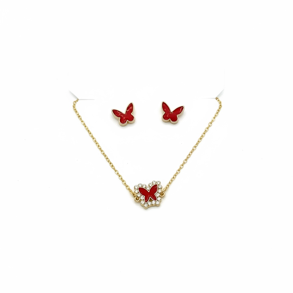 Collar con Aretes Mariposa - Paquete de 12 piezas 11.25 c/u