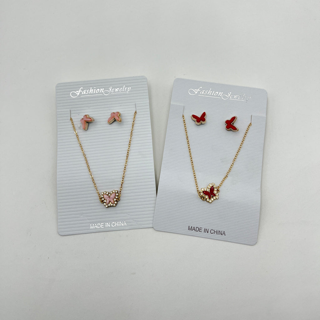 Collar con Aretes Mariposa - Paquete de 12 piezas 11.25 c/u