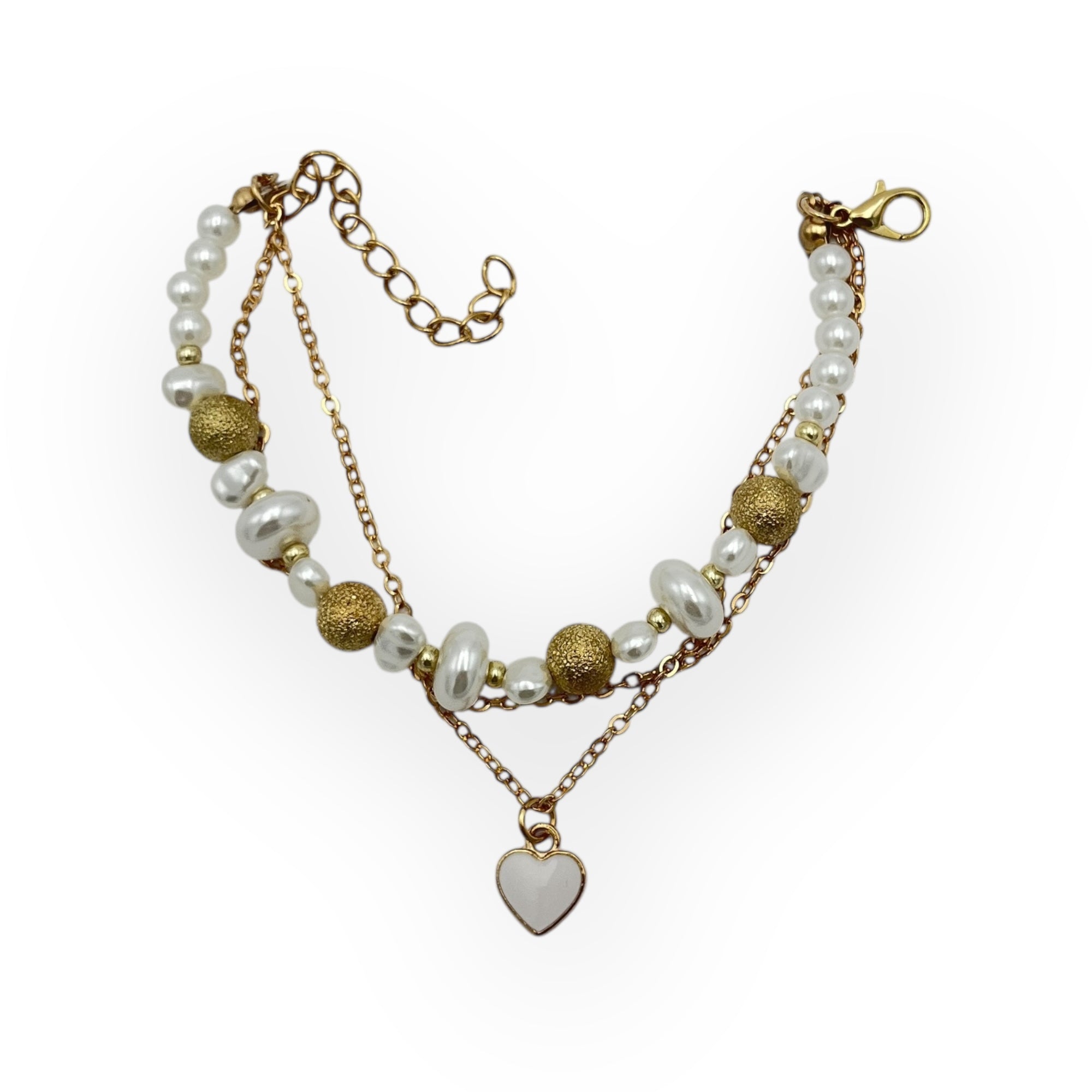 Pulsera Triple Cuentas y Corazon - Paquete de 12 piezas 14.08 c/u