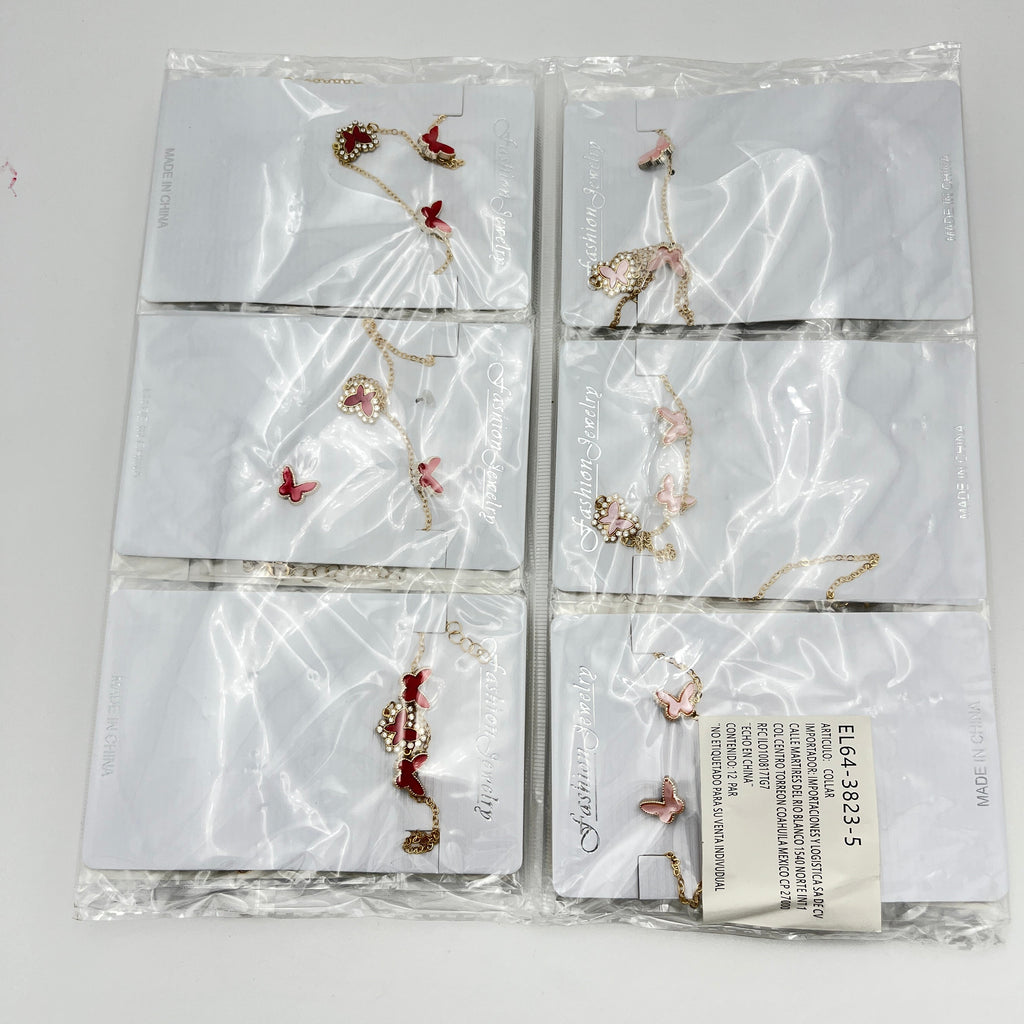 Collar con Aretes Mariposa - Paquete de 12 piezas 11.25 c/u