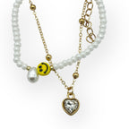Pulsera Doble Capa con Cuentas Blanca y Carita Feliz - Paquete de 12 piezas 14.08 c/u