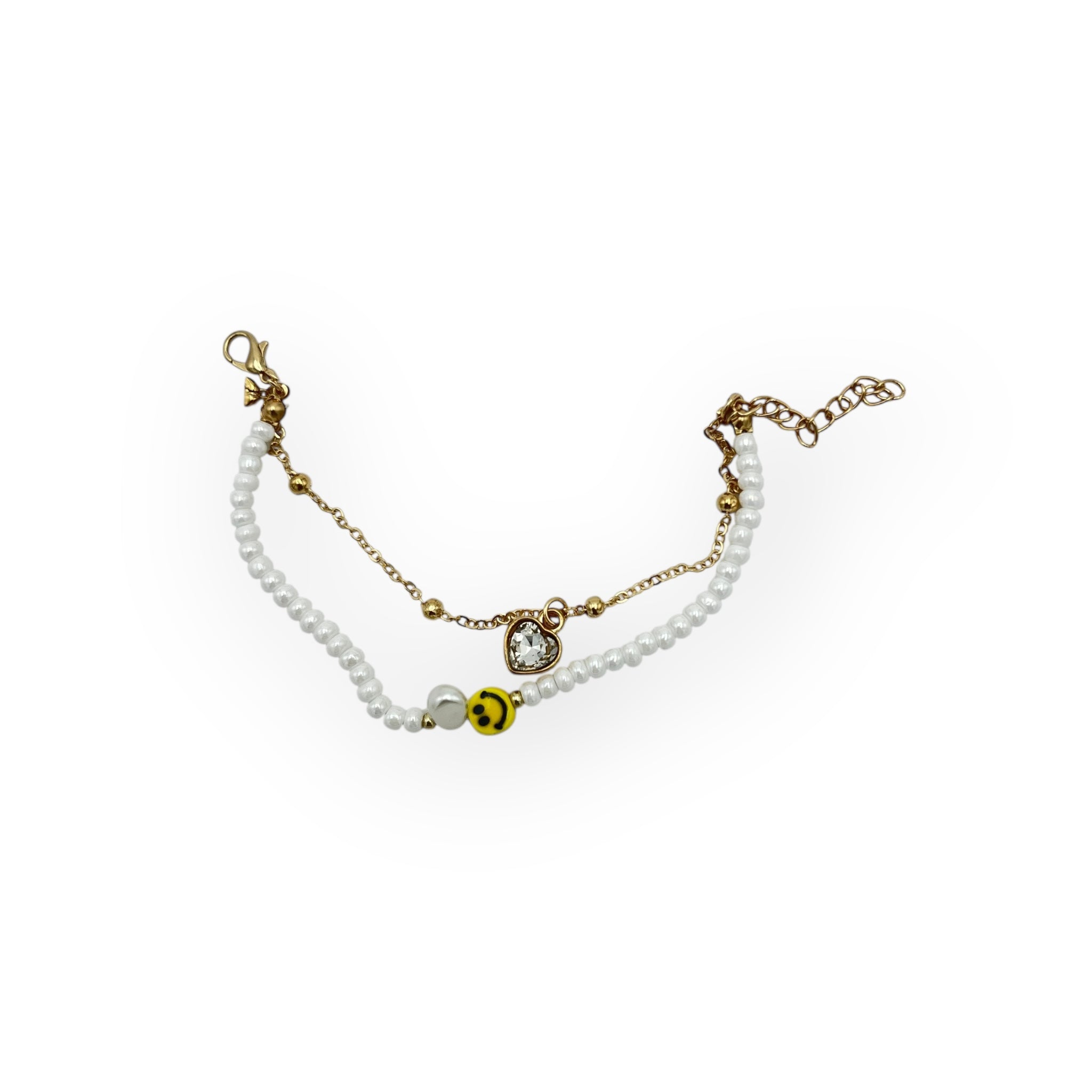 Pulsera Doble Capa con Cuentas Blanca y Carita Feliz - Paquete de 12 piezas 14.08 c/u