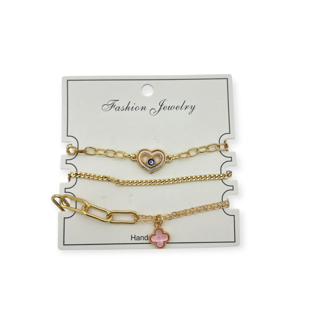 Pulsera triple Corazon y Flor - Paquete de 12 piezas 14.08 c/u