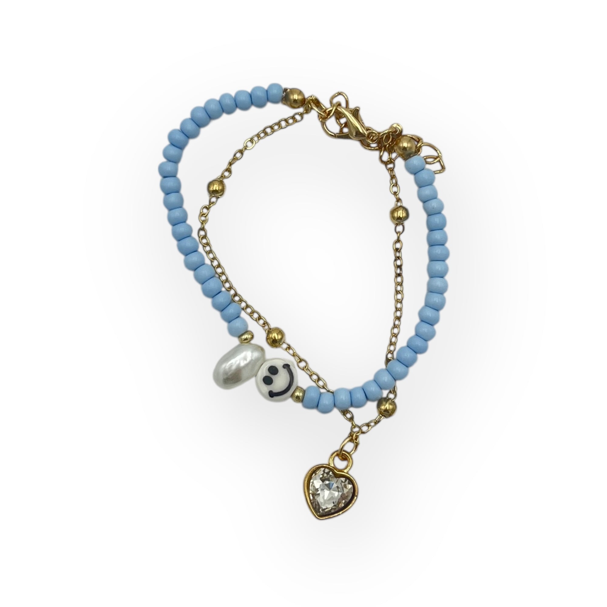 Pulsera Doble Capa con Cuentas y Carita Feliz Azul - Paquete de 12 piezas 14.08 c/u